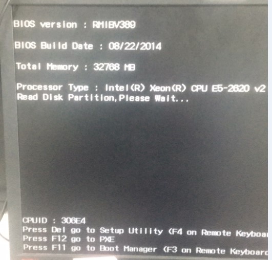 rh2288 v2重启提示：read disk partition,please wait......